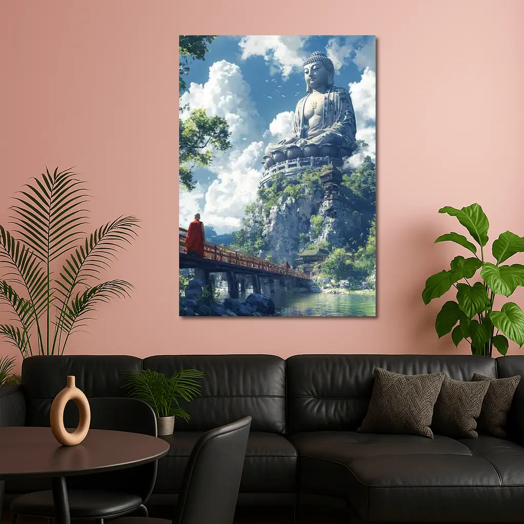 Giant Buddha Statue Monk Rocky Cliff – Wall Art
