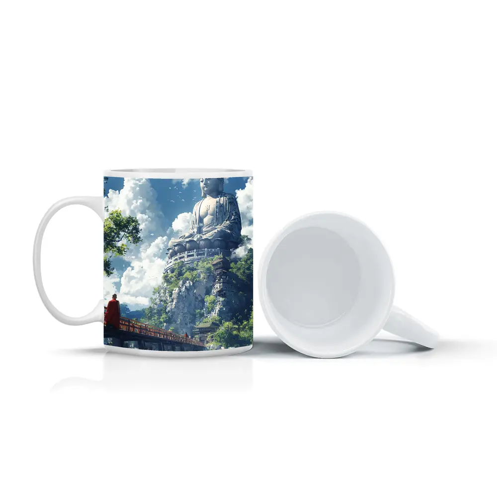 Giant Buddha Statue Monk Rocky Cliff – Mugs
