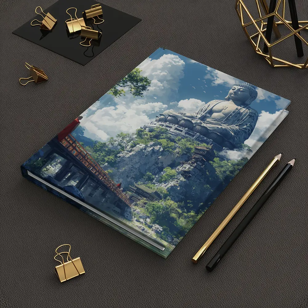 Giant Buddha Statue Monk Rocky Cliff – Notebooks
