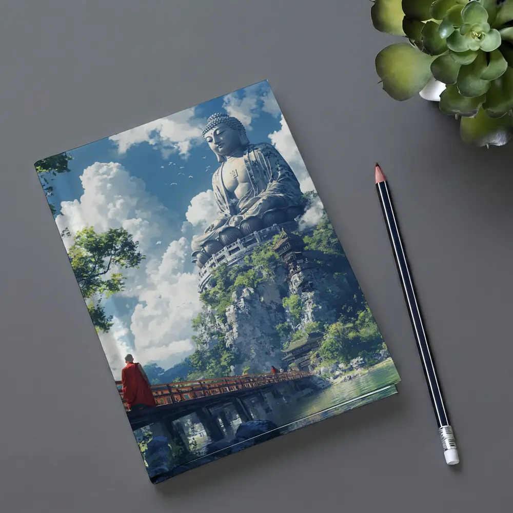 Giant Buddha Statue Monk Rocky Cliff – Notebooks