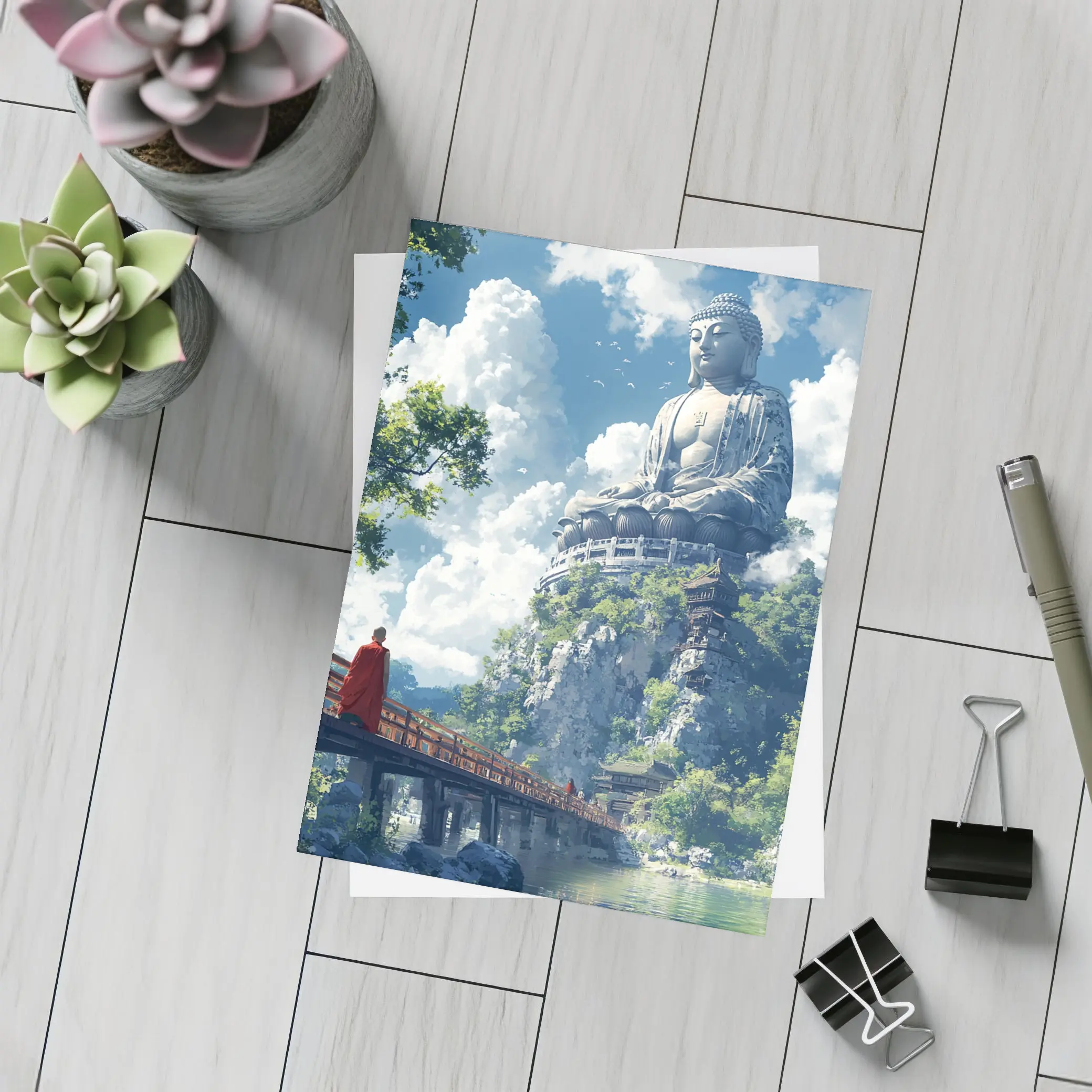Giant Buddha Statue Monk Rocky Cliff – Postcards