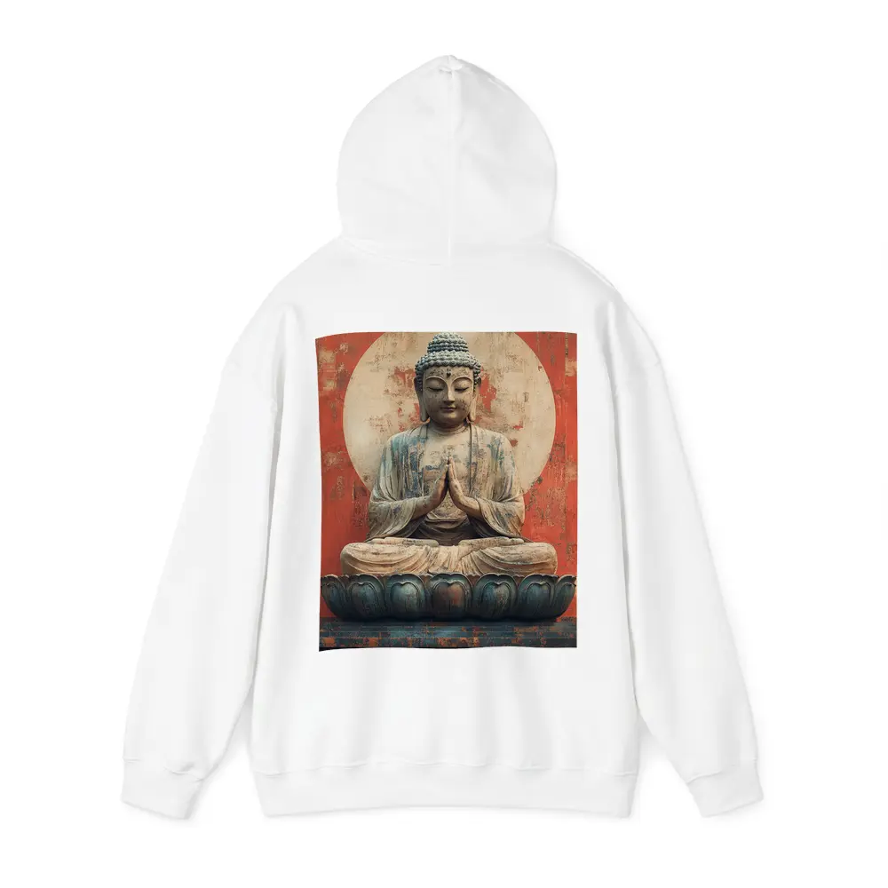 Ancient Buddha Statue Red Distressed Wall – Hoodies
