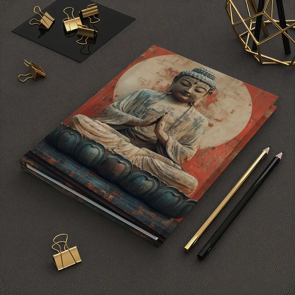 Ancient Buddha Statue Red Distressed Wall – Notebooks