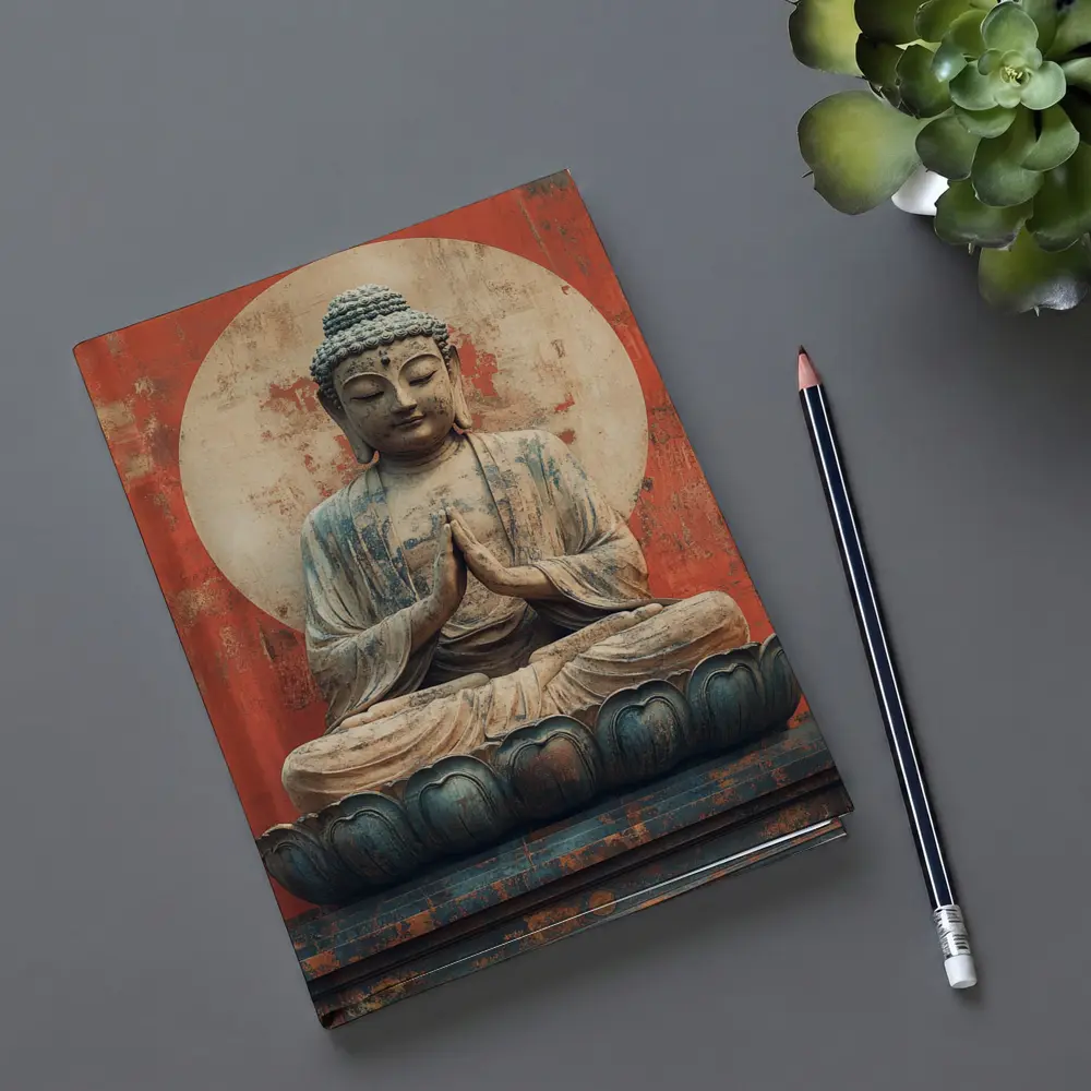 Ancient Buddha Statue Red Distressed Wall – Notebooks