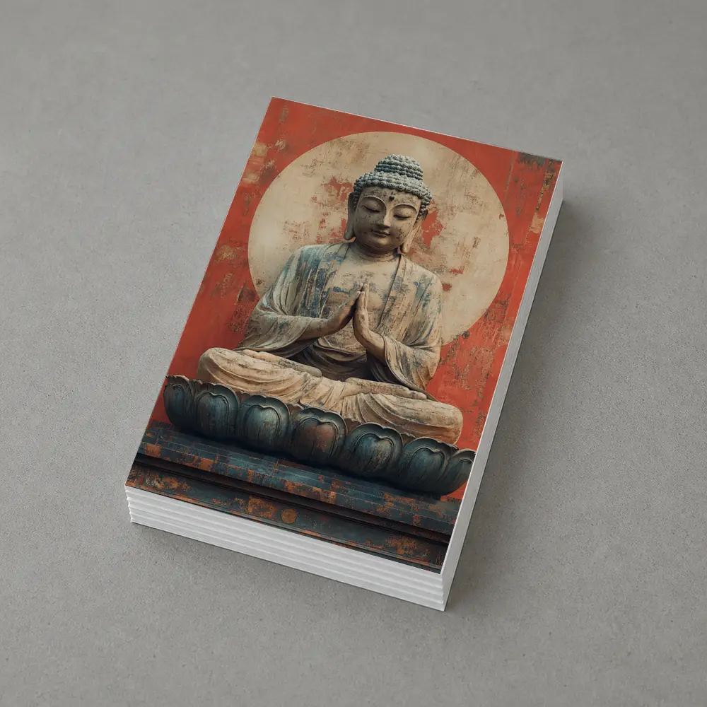 Ancient Buddha Statue Red Distressed Wall – Postcards
