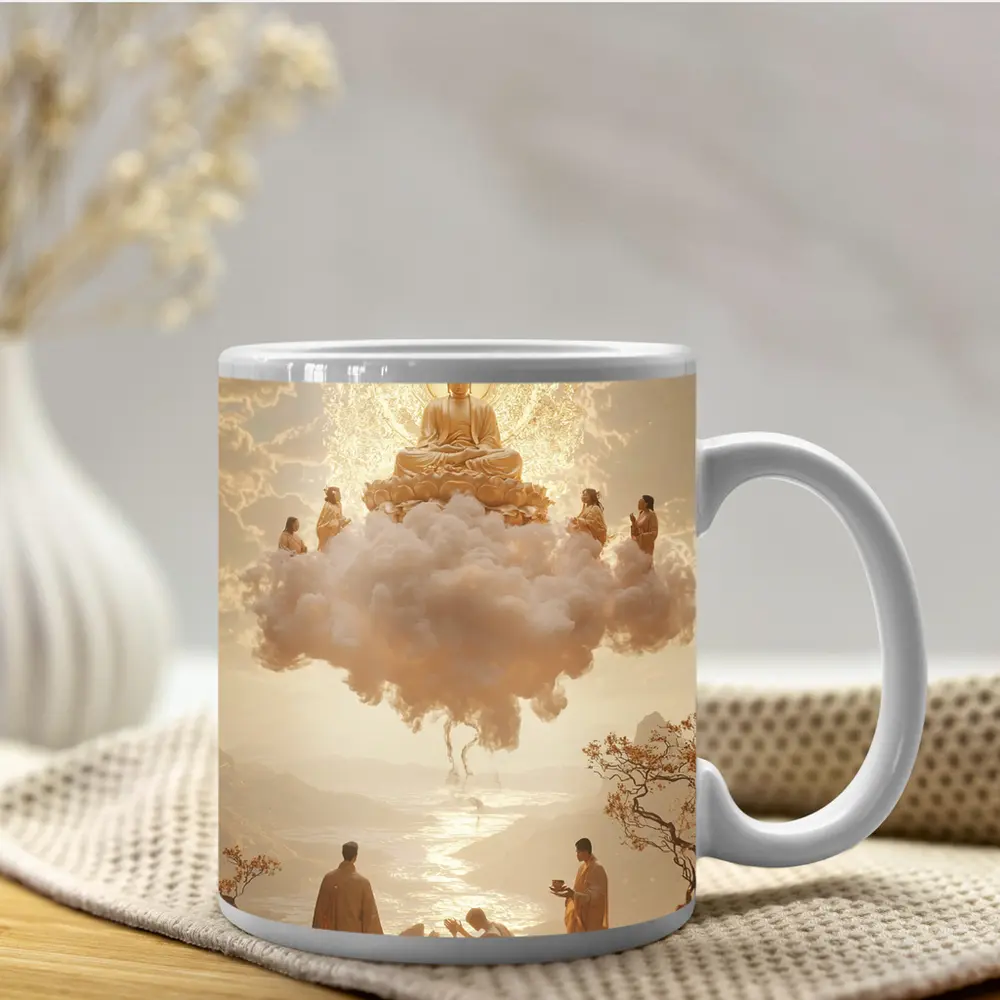 Golden Buddha Floating Cloud Monks Worship – Mugs