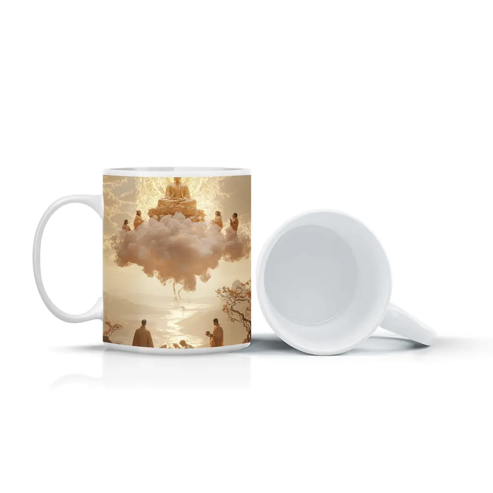 Golden Buddha Floating Cloud Monks Worship – Mugs