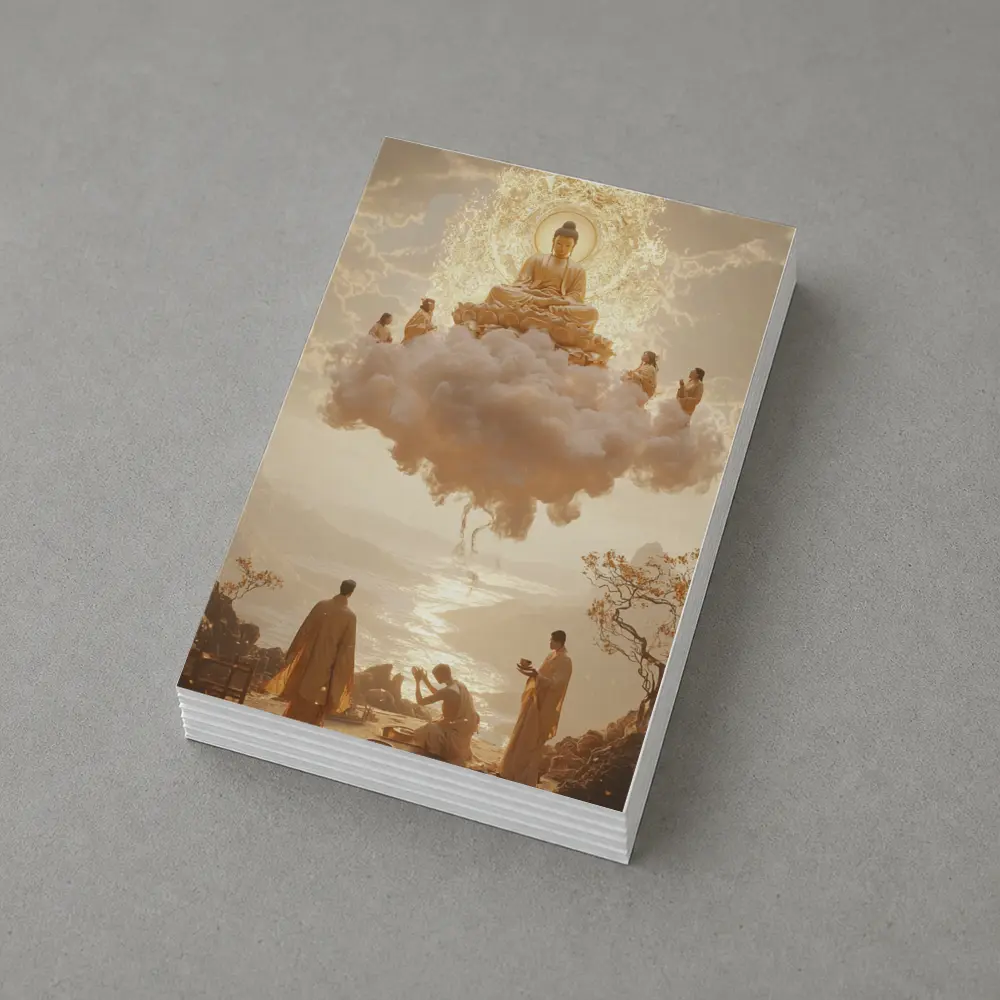 Golden Buddha Floating Cloud Monks Worship – Postcards