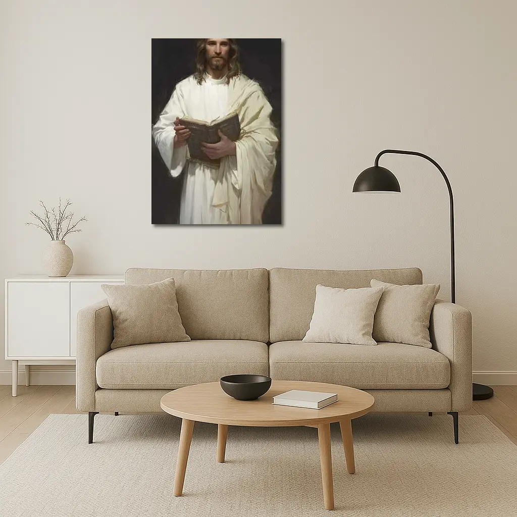 Jesus Christ Holding Bible White Robes – Wall Art