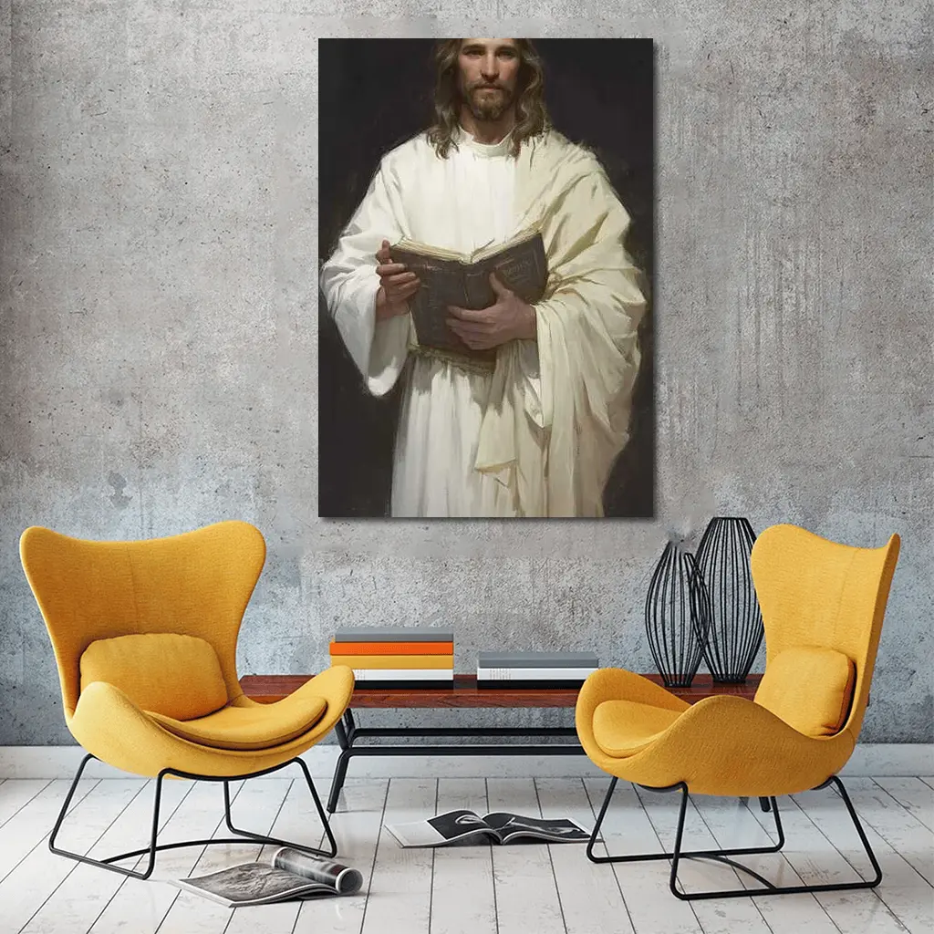 Jesus Christ Holding Bible White Robes – Wall Art