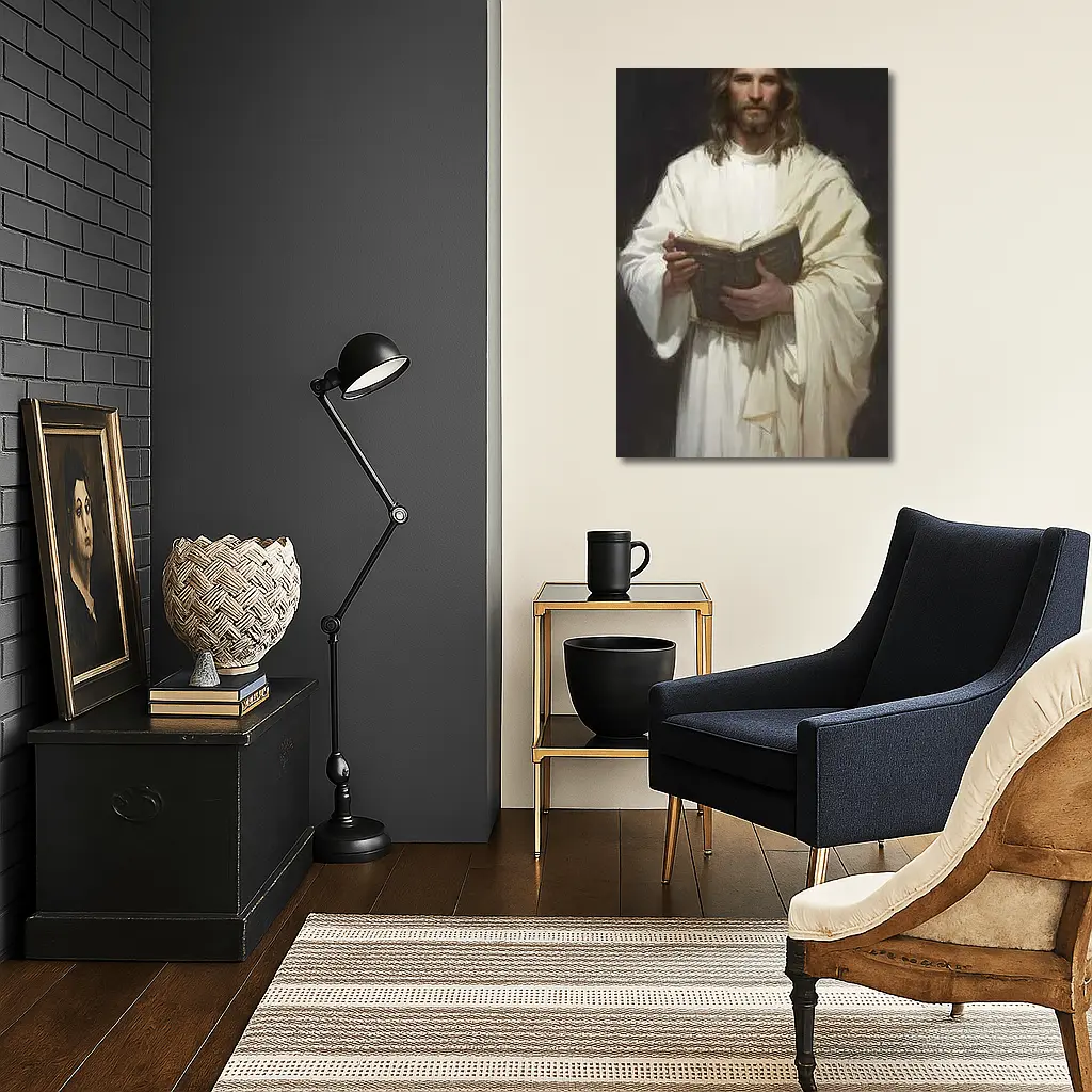 Jesus Christ Holding Bible White Robes – Wall Art