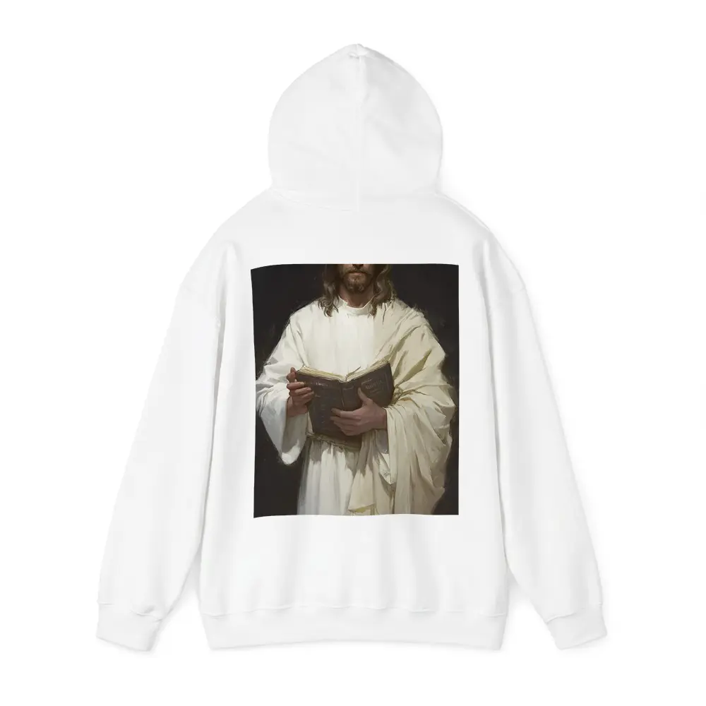 Jesus Christ Holding Bible White Robes – Hoodies