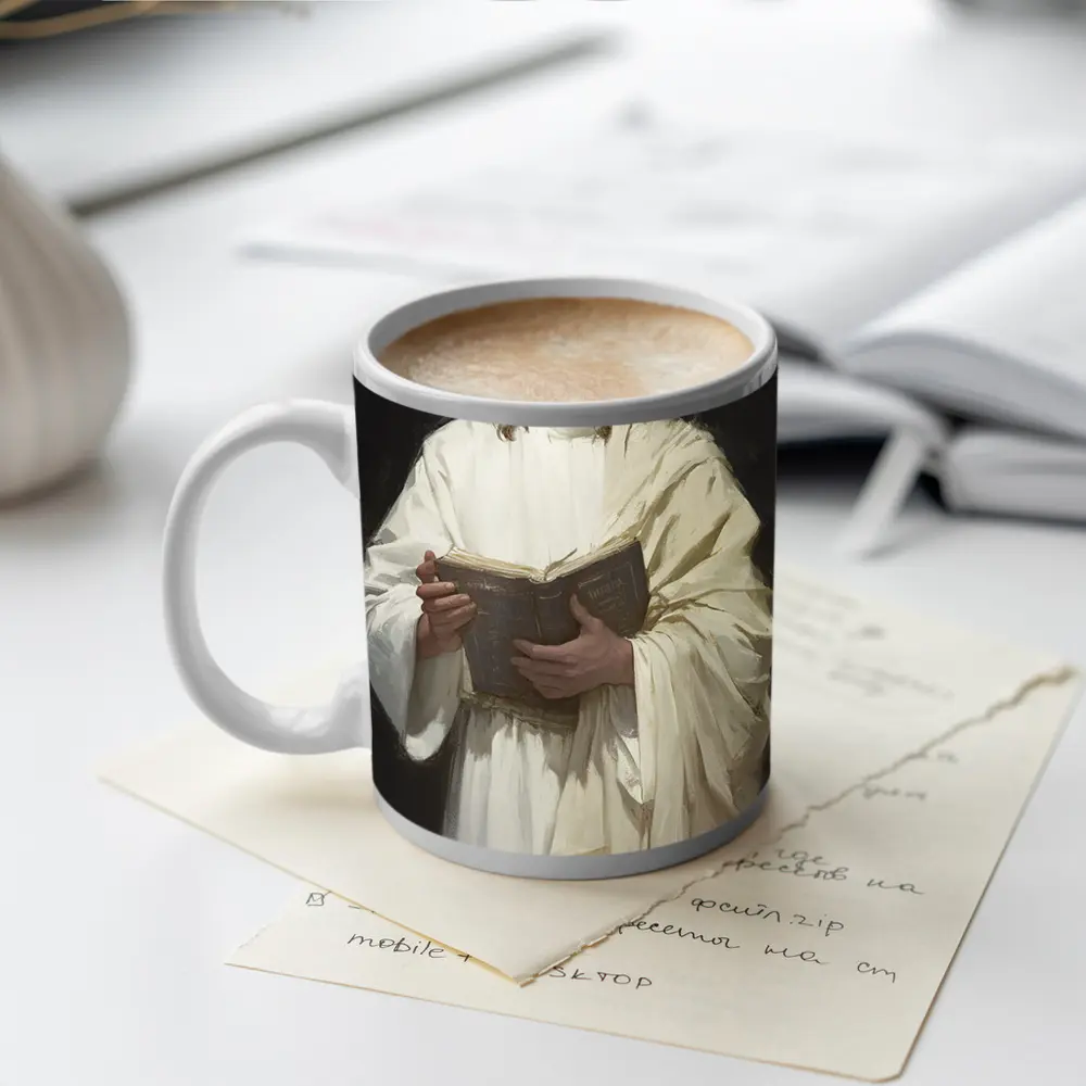 Jesus Christ Holding Bible White Robes – Mugs