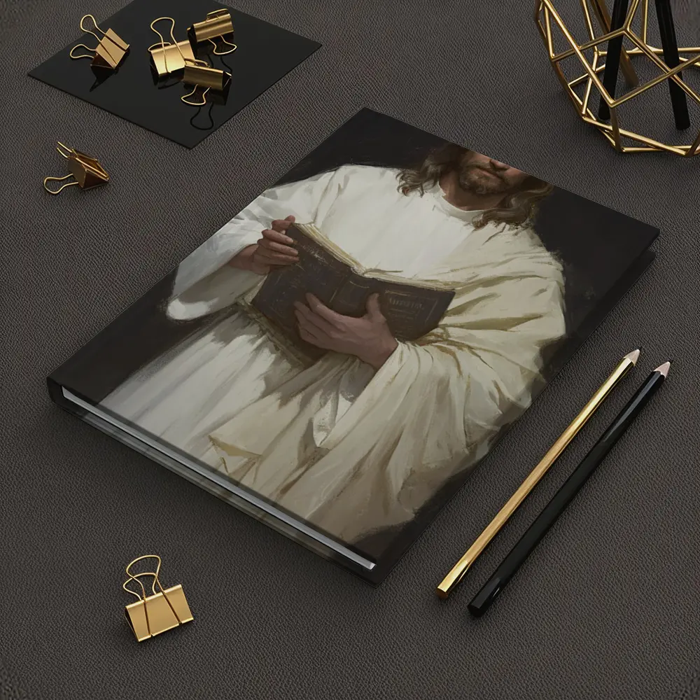 Jesus Christ Holding Bible White Robes – Notebooks