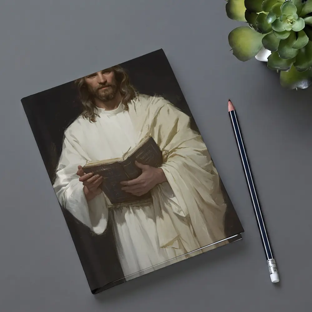 Jesus Christ Holding Bible White Robes – Notebooks