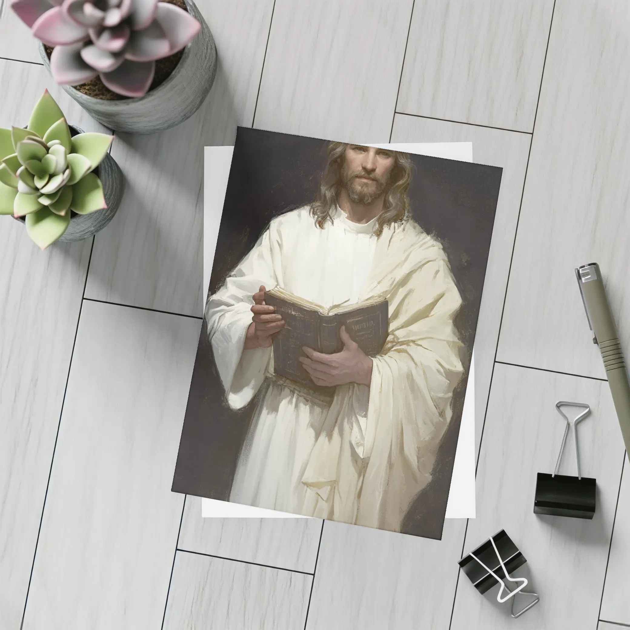 Jesus Christ Holding Bible White Robes – Postcards