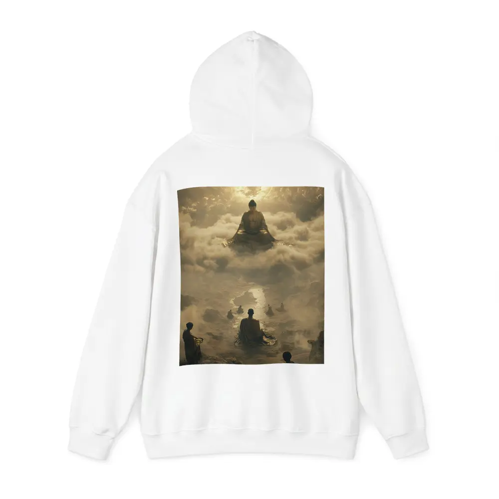 Buddha Meditating Above Monks Golden Clouds – Hoodies