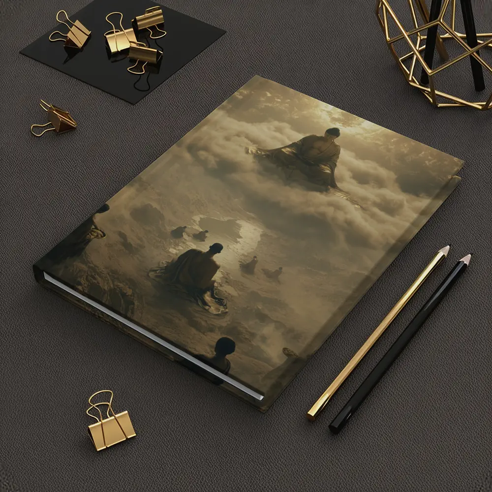 Buddha Meditating Above Monks Golden Clouds – Notebooks