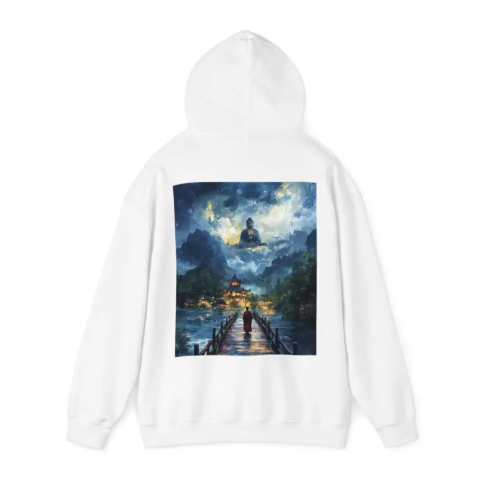 Buddhist Monk Walking Bridge Temple Night – Hoodies