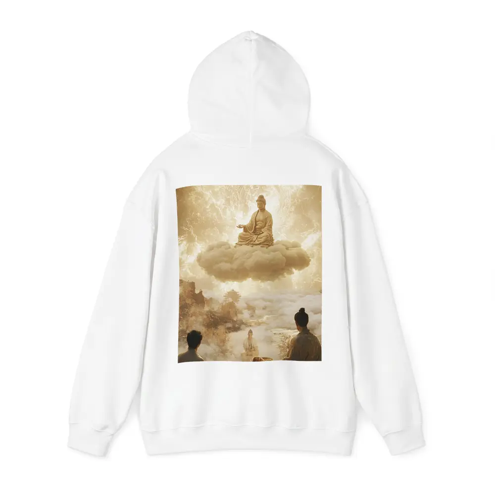 Buddha Meditating on Cloud Golden Celestial Scene – Hoodies
