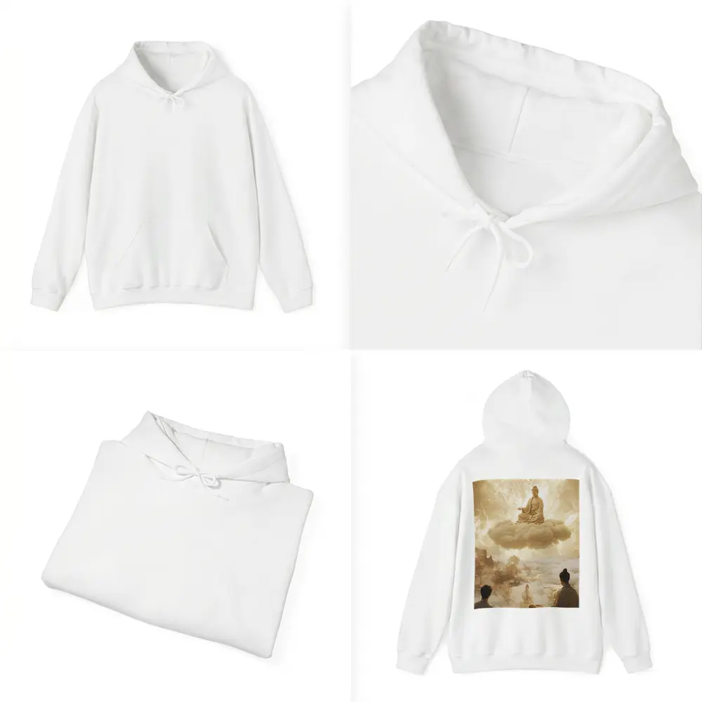 Buddha Meditating on Cloud Golden Celestial Scene – Hoodies