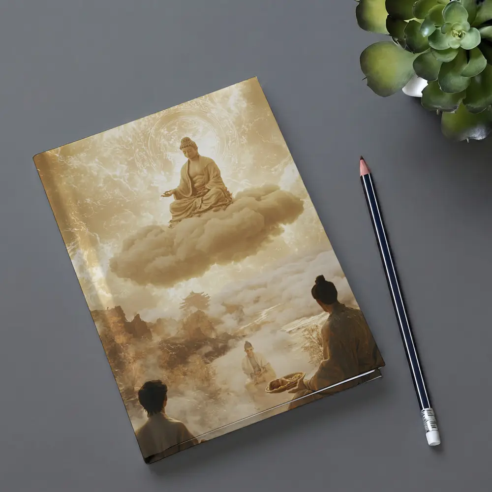 Buddha Meditating on Cloud Golden Celestial Scene – Notebooks
