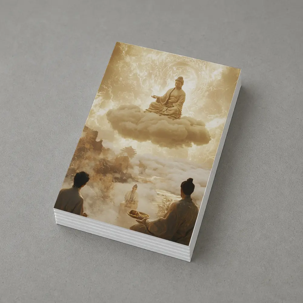 Buddha Meditating on Cloud Golden Celestial Scene – Postcards