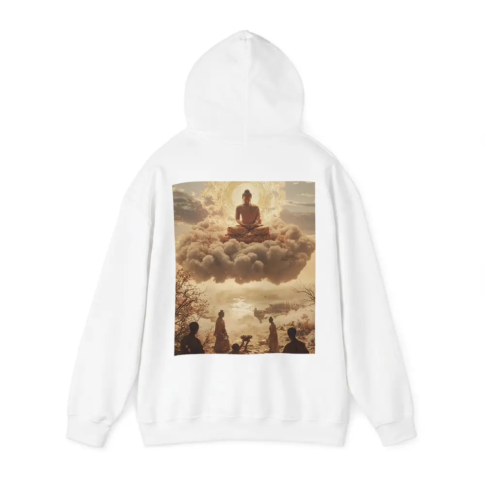 Golden Buddha Floating Above Worshippers Scene – Hoodies