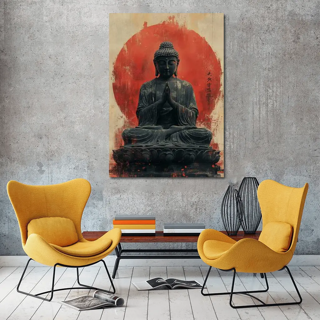 Buddha Statue Red Circle Japanese Art – Wall Art