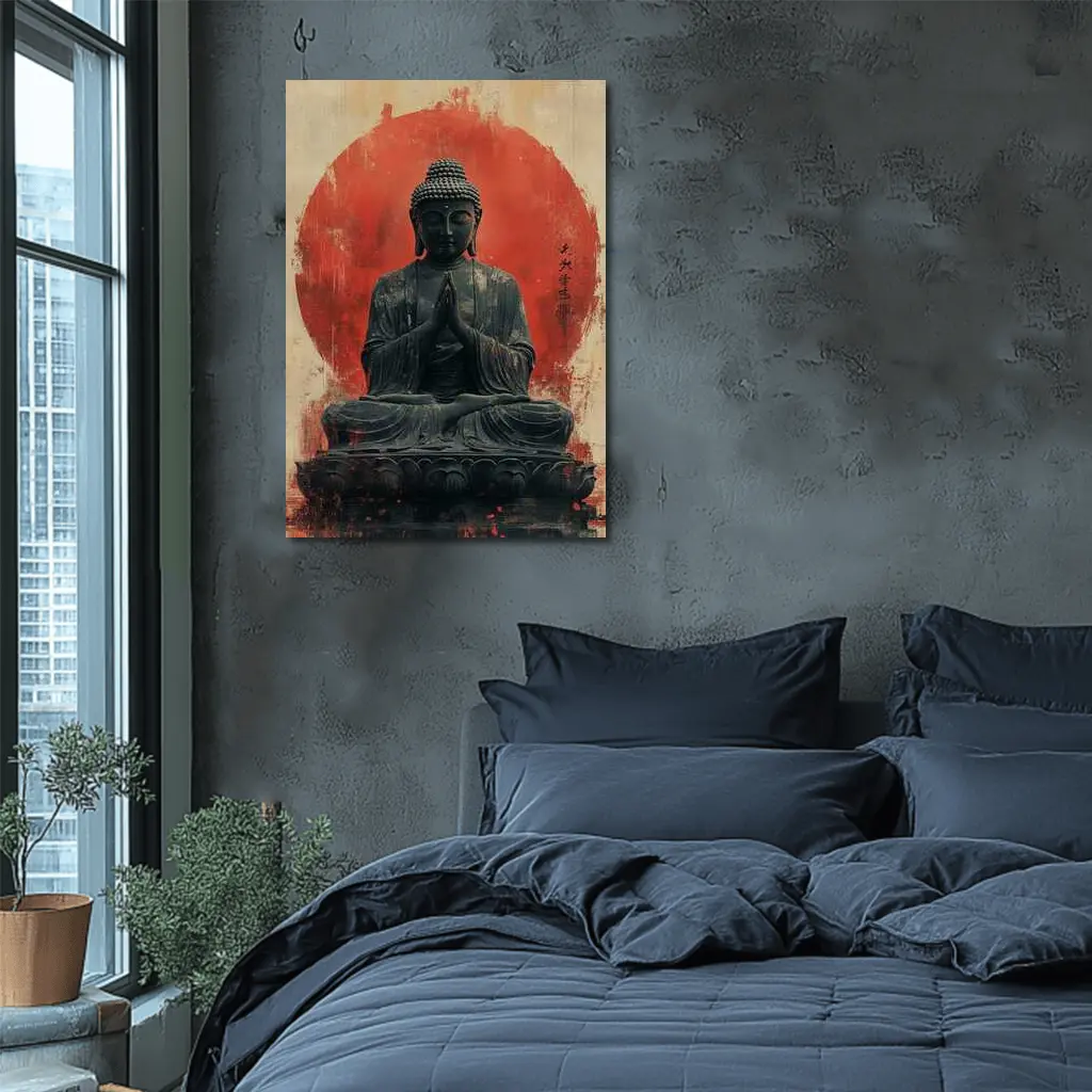 Buddha Statue Red Circle Japanese Art – Wall Art