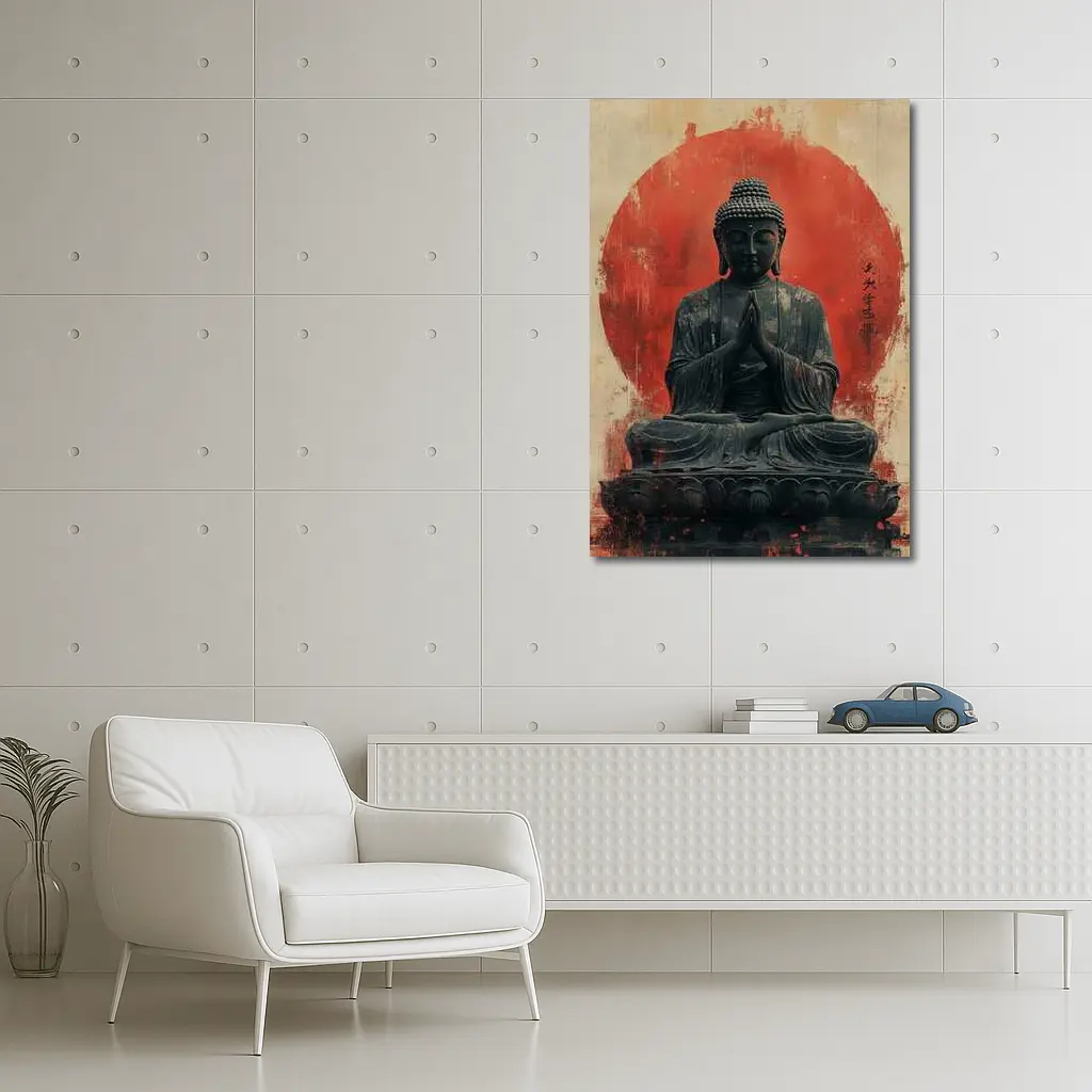Buddha Statue Red Circle Japanese Art – Wall Art
