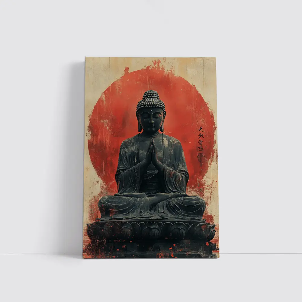 Buddha Statue Red Circle Japanese Art – Wall Art