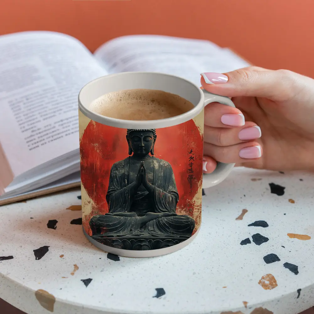 Buddha Statue Red Circle Japanese Art – Mugs