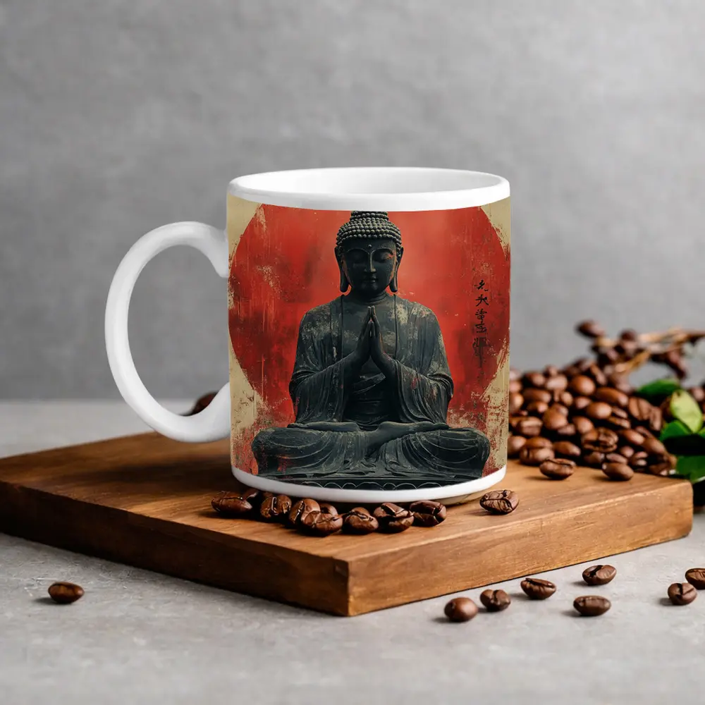 Buddha Statue Red Circle Japanese Art – Mugs