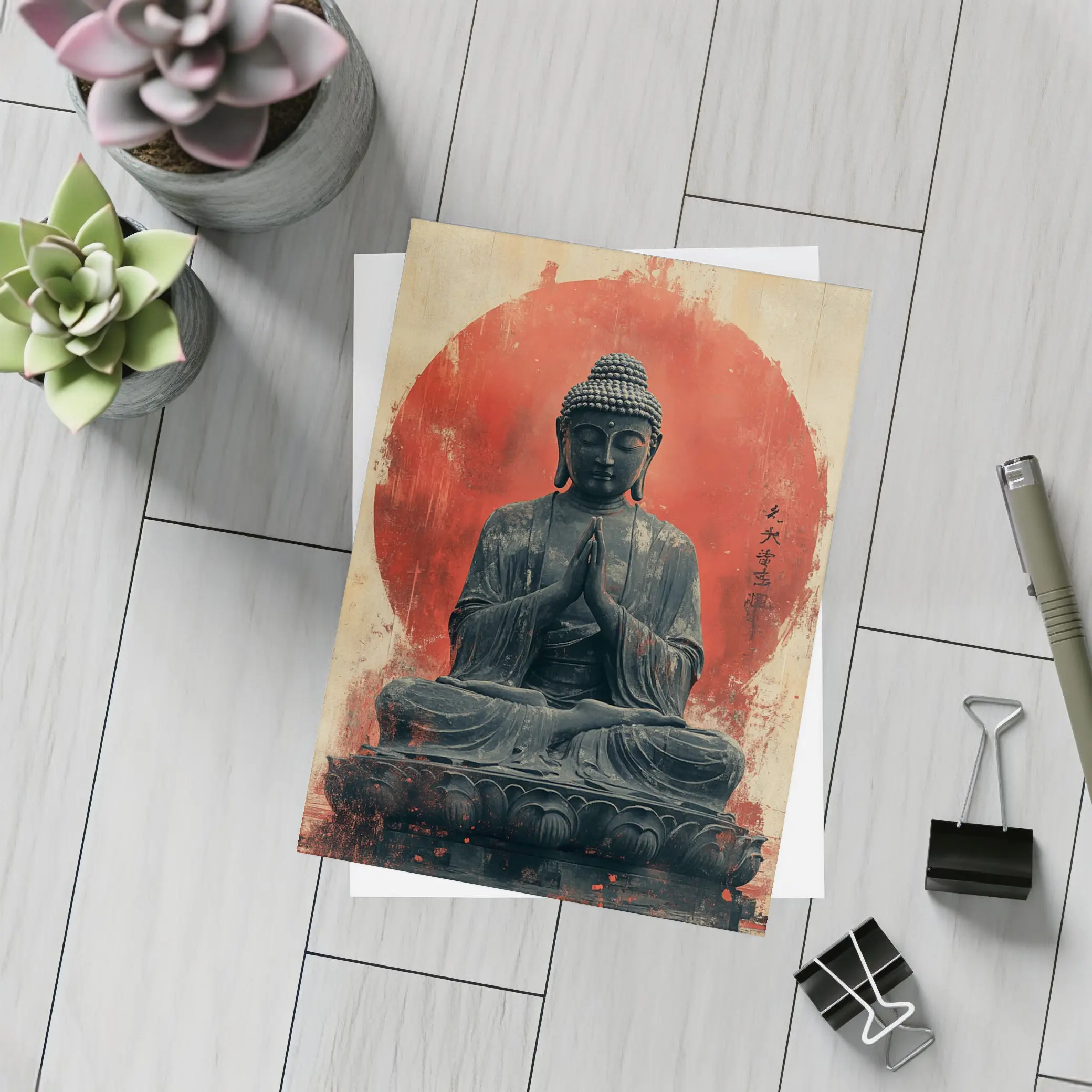 Buddha Statue Red Circle Japanese Art – Postcards