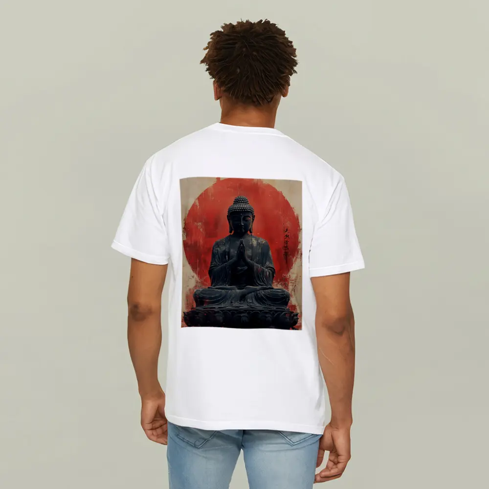 Buddha Statue Red Circle Japanese Art – T-Shirts