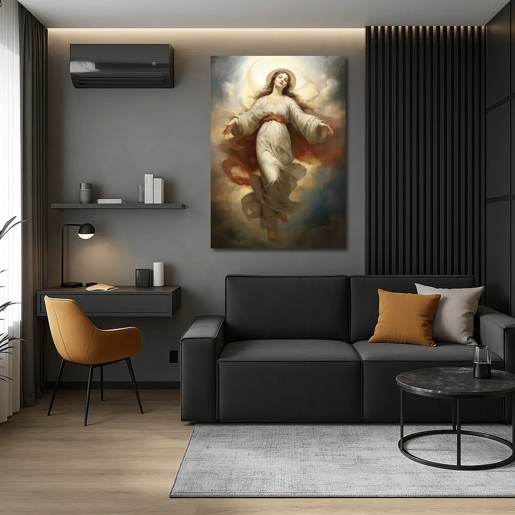 Virgin Mary Ascending Through Heavenly Clouds Art – Wall Art