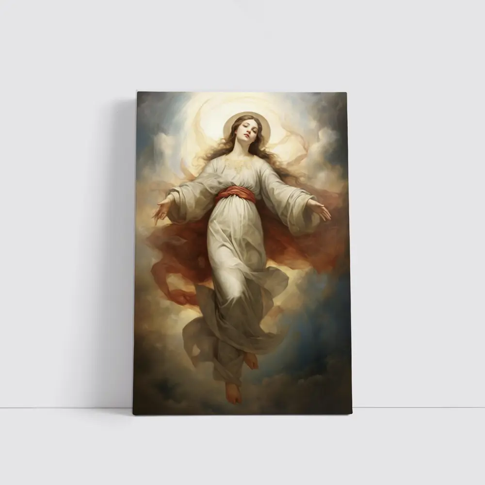 Virgin Mary Ascending Through Heavenly Clouds Art – Wall Art