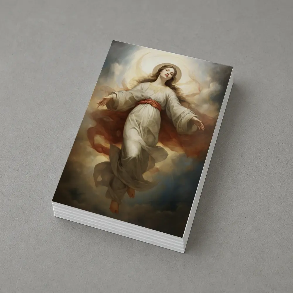 Virgin Mary Ascending Through Heavenly Clouds Art – Postcards