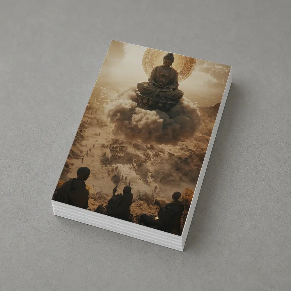 Giant Buddha Meditating Above Dusty Ancient Ruins – Postcards