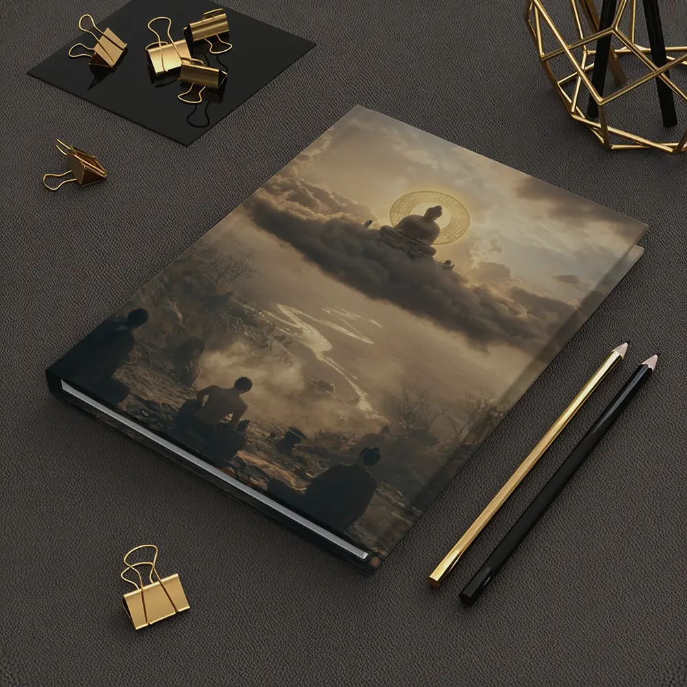 Buddha Meditating Above Clouds Worshippers Below – Notebooks