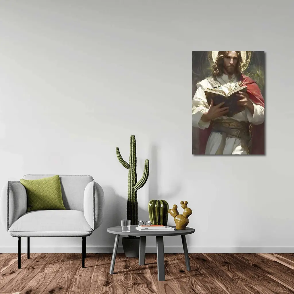 Jesus Christ Reading Holy Bible Painting Art – Wall Art