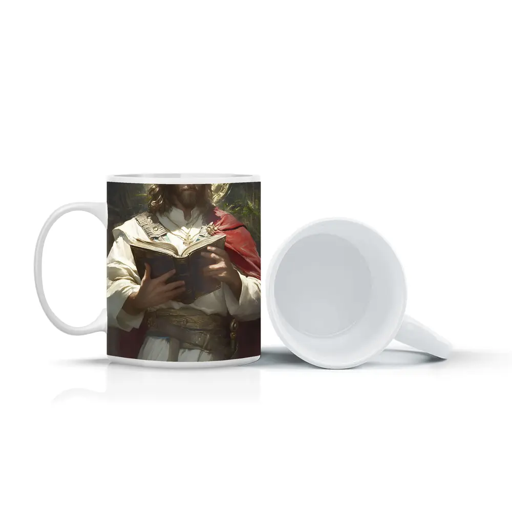 Jesus Christ Reading Holy Bible Painting Art – Mugs