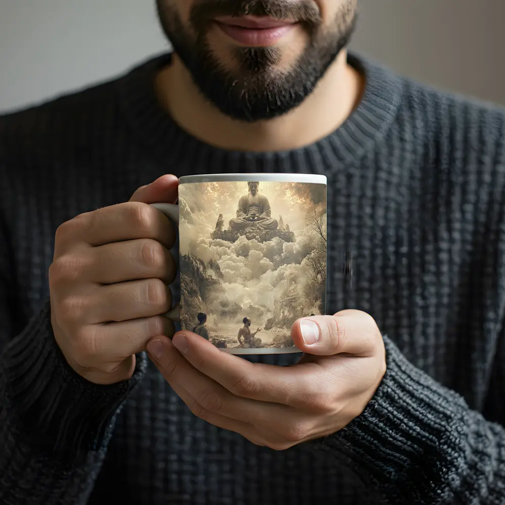 Buddha Floating Above Worshippers In Clouds – Mugs