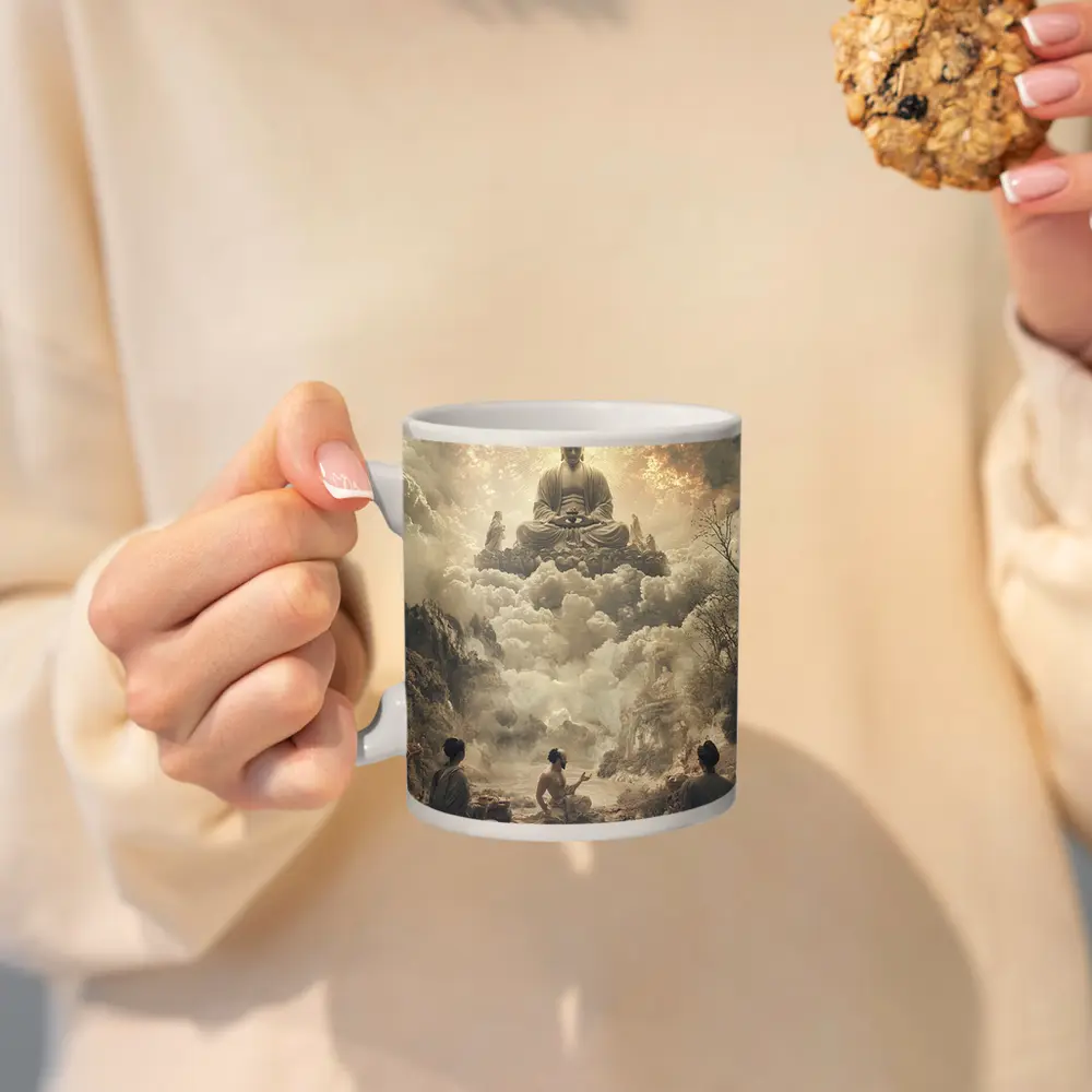 Buddha Floating Above Worshippers In Clouds – Mugs