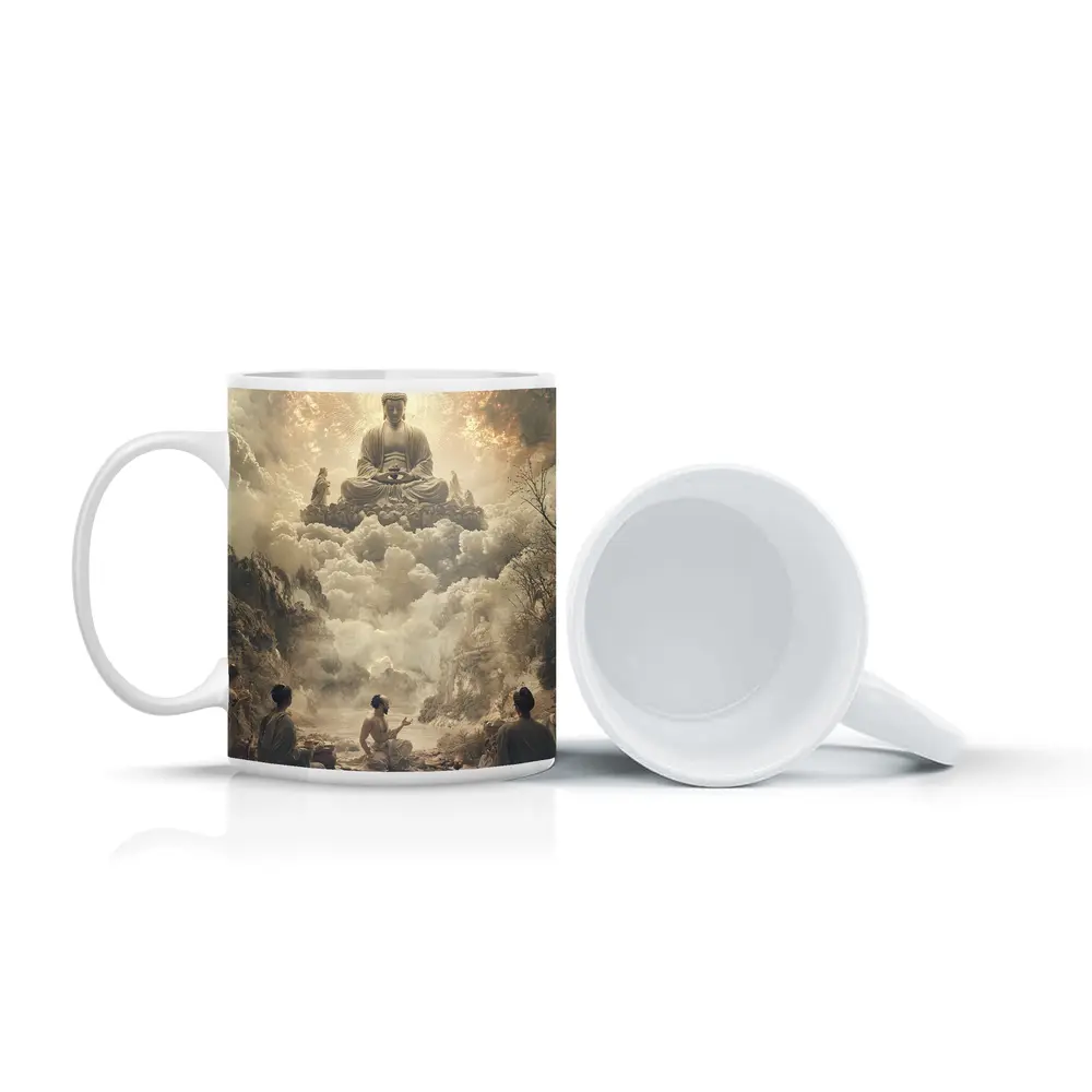 Buddha Floating Above Worshippers In Clouds – Mugs