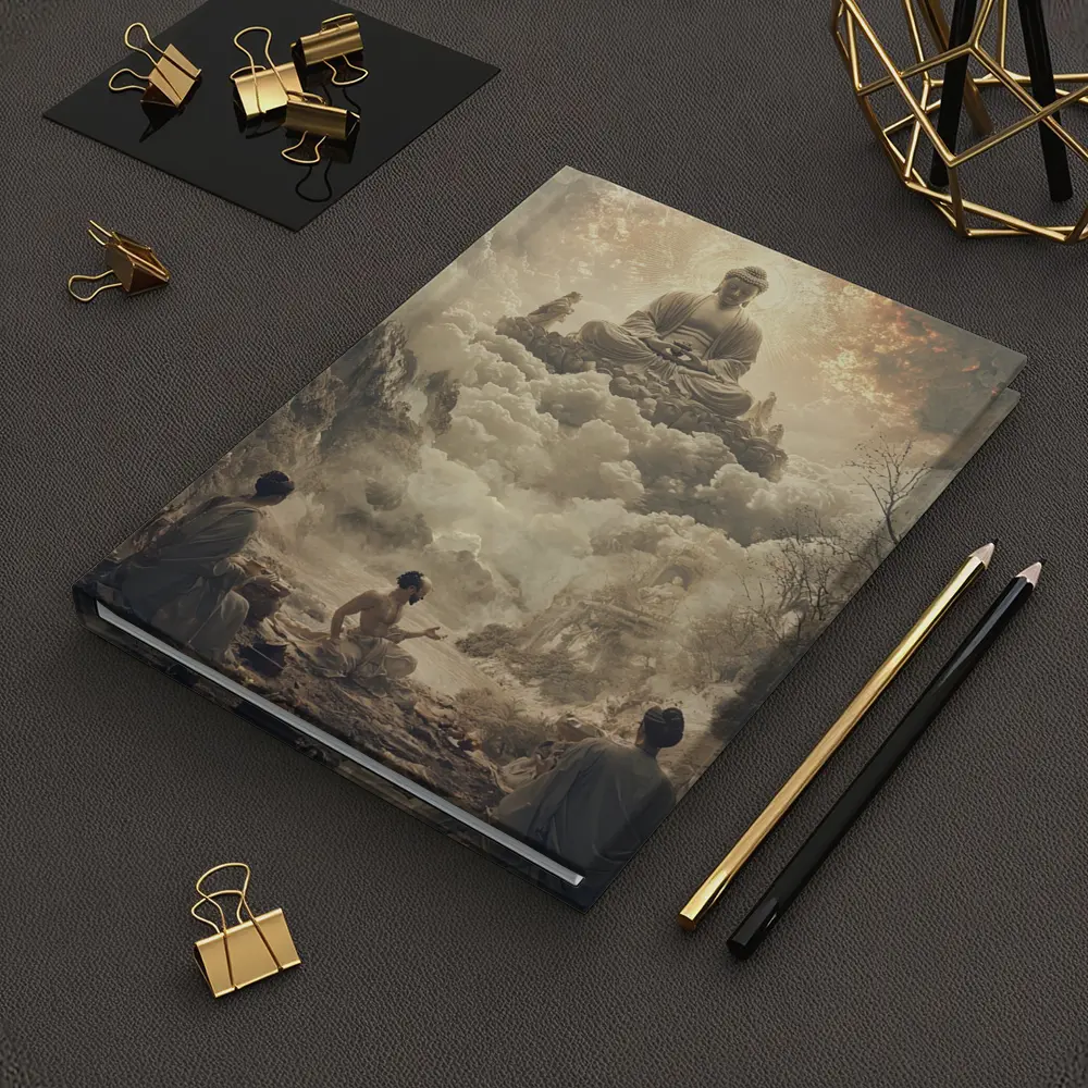 Buddha Floating Above Worshippers In Clouds – Notebooks