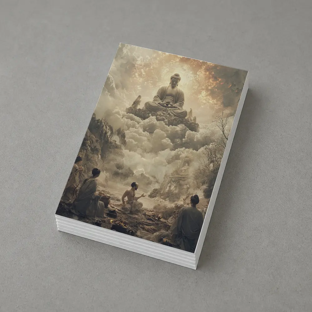 Buddha Floating Above Worshippers In Clouds – Postcards