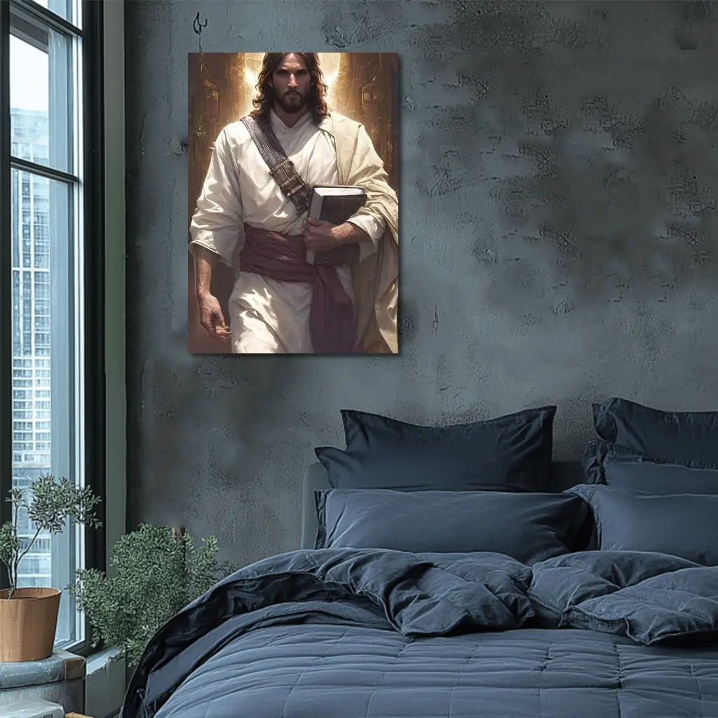 Jesus Christ Walking With Holy Bible Light – Wall Art