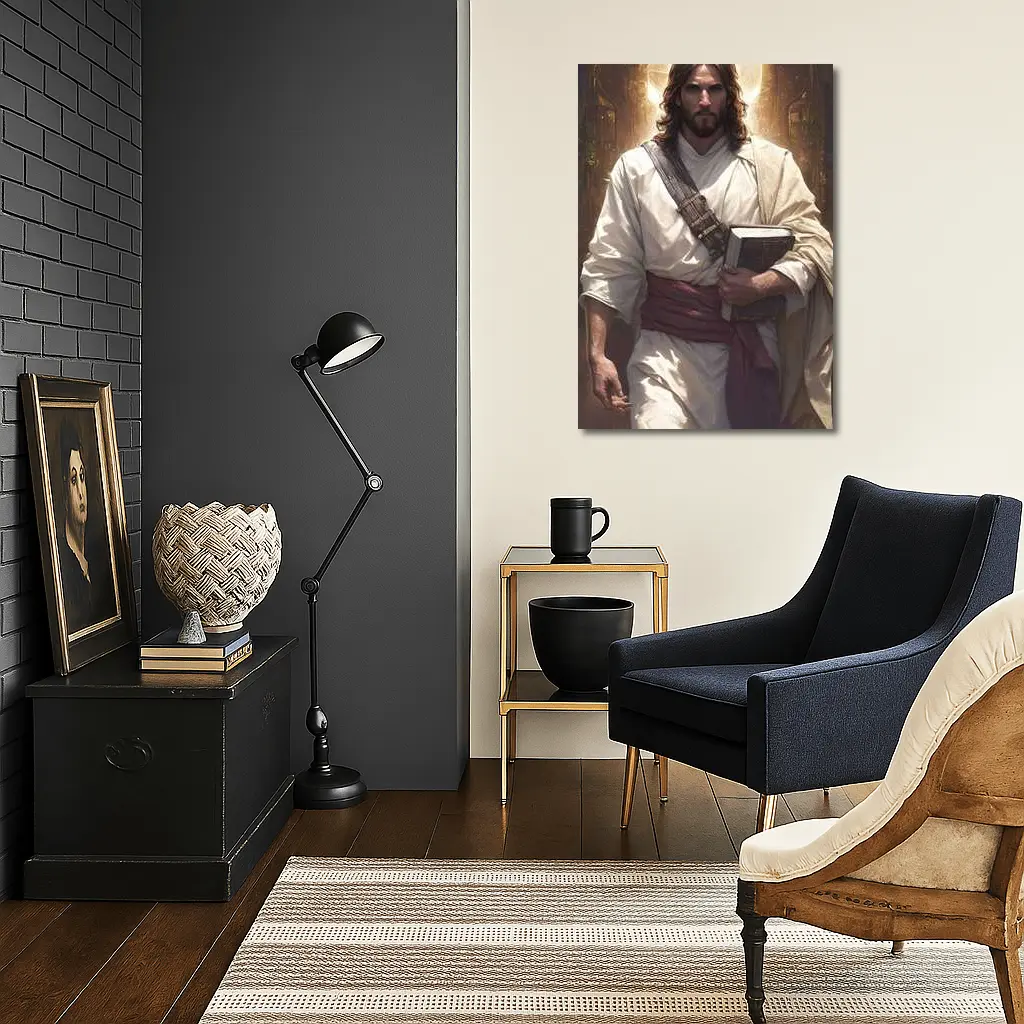 Jesus Christ Walking With Holy Bible Light – Wall Art